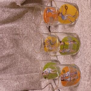 Vintage Carl Ashby Tennis Whiskey glasses Set of 6 NO CALL OUTS. Complete set!